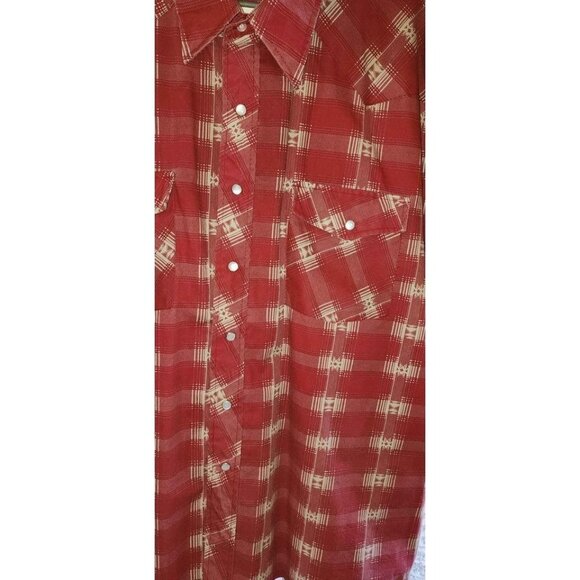 2XL Vintage Outlaw Western Red Plaid Snap-Front Long Sleeve Shirt With Pockets - Picture 7 of 10